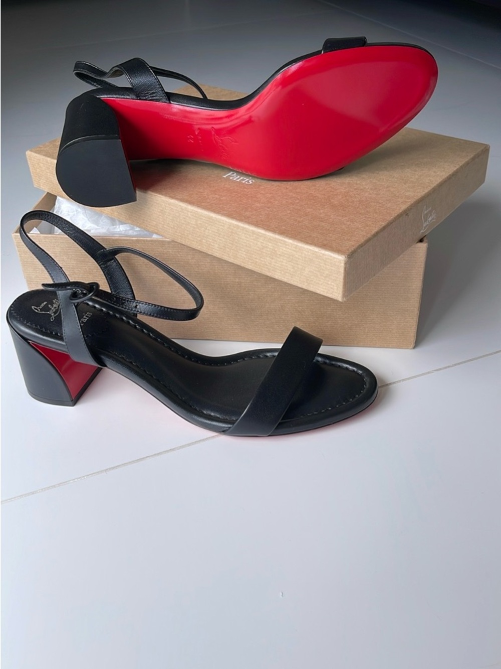 BRAND NEW Christian Louboutin Black Leather Sandals / Red Sole |Miss Jane